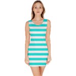 Horizontal Stripes - White and Bright Turquoise Bodycon Dress