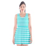 Horizontal Stripes - White and Bright Turquoise Scoop Neck Skater Dress