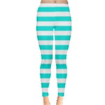 Horizontal Stripes - White and Bright Turquoise Women s Leggings