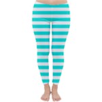 Horizontal Stripes - White and Bright Turquoise Winter Leggings