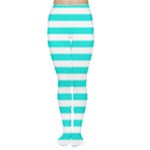 Horizontal Stripes - White and Bright Turquoise Women s Tights