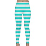 Horizontal Stripes - White and Bright Turquoise Yoga Leggings