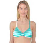 Horizontal Stripes - White and Bright Turquoise Reversible Tri Bikini Top