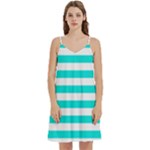 Horizontal Stripes - White and Bright Turquoise Women s Reversible Sports Bra with Border