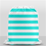 Horizontal Stripes - White and Bright Turquoise Drawstring Bag (Small)
