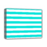 Horizontal Stripes - White and Bright Turquoise Deluxe Canvas 14  x 11  (Stretched)
