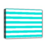 Horizontal Stripes - White and Bright Turquoise Deluxe Canvas 16  x 12  (Stretched)