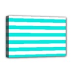 Horizontal Stripes - White and Bright Turquoise Deluxe Canvas 18  x 12  (Stretched)