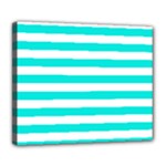 Horizontal Stripes - White and Bright Turquoise Deluxe Canvas 24  x 20  (Stretched)