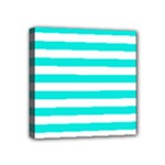 Horizontal Stripes - White and Bright Turquoise Mini Canvas 4  x 4  (Stretched)