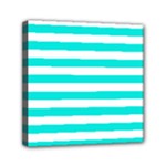 Horizontal Stripes - White and Bright Turquoise Mini Canvas 6  x 6  (Stretched)