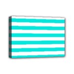 Horizontal Stripes - White and Bright Turquoise Mini Canvas 7  x 5  (Stretched)
