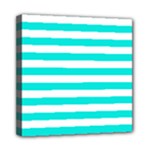 Horizontal Stripes - White and Bright Turquoise Mini Canvas 8  x 8  (Stretched)