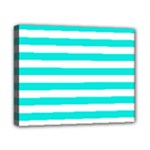 Horizontal Stripes - White and Bright Turquoise Canvas 10  x 8  (Stretched)