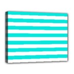 Horizontal Stripes - White and Bright Turquoise Canvas 14  x 11  (Stretched)