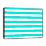 Horizontal Stripes - White and Bright Turquoise Canvas 16  x 12  (Stretched)