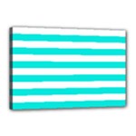 Horizontal Stripes - White and Bright Turquoise Canvas 18  x 12  (Stretched)