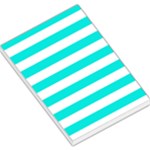 Horizontal Stripes - White and Bright Turquoise Large Memo Pads