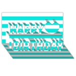 Horizontal Stripes - White and Bright Turquoise Happy Birthday 3D Greeting Card (8x4)