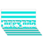 Horizontal Stripes - White and Bright Turquoise BEST BRO 3D Greeting Card (8x4)