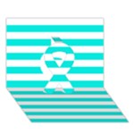 Horizontal Stripes - White and Bright Turquoise Ribbon 3D Greeting Card (7x5)