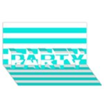 Horizontal Stripes - White and Bright Turquoise PARTY 3D Greeting Card (8x4)