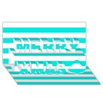 Horizontal Stripes - White and Bright Turquoise Merry Xmas 3D Greeting Card (8x4)