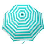 Horizontal Stripes - White and Bright Turquoise Folding Umbrella
