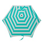 Horizontal Stripes - White and Bright Turquoise Mini Umbrella