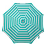 Horizontal Stripes - White and Bright Turquoise Hook Handle Umbrella (Large)