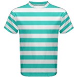 Horizontal Stripes - White and Turquoise Men s Cotton Tee