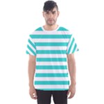 Horizontal Stripes - White and Turquoise Men s Sport Mesh Tee