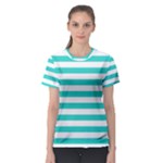 Horizontal Stripes - White and Turquoise Women s Sport Mesh Tee
