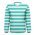 Horizontal Stripes - White and Turquoise Men s Long Sleeve T-shirt