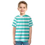 Horizontal Stripes - White and Turquoise Kid s Sport Mesh Tee