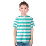 Horizontal Stripes - White and Turquoise Kid s Cotton Tee