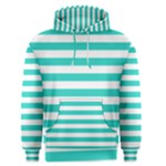 Horizontal Stripes - White and Turquoise Men s Pullover Hoodie