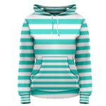 Horizontal Stripes - White and Turquoise Women s Pullover Hoodie