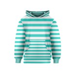 Horizontal Stripes - White and Turquoise Kid s Pullover Hoodie