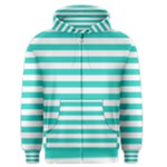 Horizontal Stripes - White and Turquoise Men s Zipper Hoodie