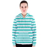 Horizontal Stripes - White and Turquoise Women s Zipper Hoodie
