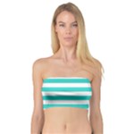 Horizontal Stripes - White and Turquoise Bandeau Top