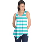 Horizontal Stripes - White and Turquoise Sleeveless Tunic