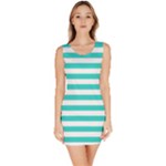 Horizontal Stripes - White and Turquoise Bodycon Dress