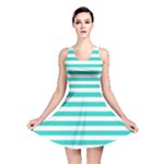 Horizontal Stripes - White and Turquoise Reversible Skater Dress