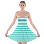 Horizontal Stripes - White and Turquoise Strapless Bra Top Dress