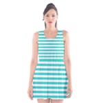 Horizontal Stripes - White and Turquoise Scoop Neck Skater Dress