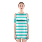 Horizontal Stripes - White and Turquoise Women s Cutout Shoulder Dress
