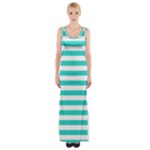 Horizontal Stripes - White and Turquoise Maxi Thigh Split Dress