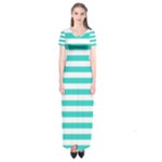Horizontal Stripes - White and Turquoise Short Sleeve Maxi Dress